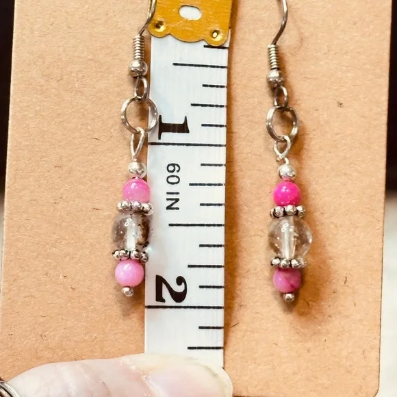 Stainless Steel Dangle Earrings w/Rutilated Quartz & Crackle Quartz - Picture 10 of 10